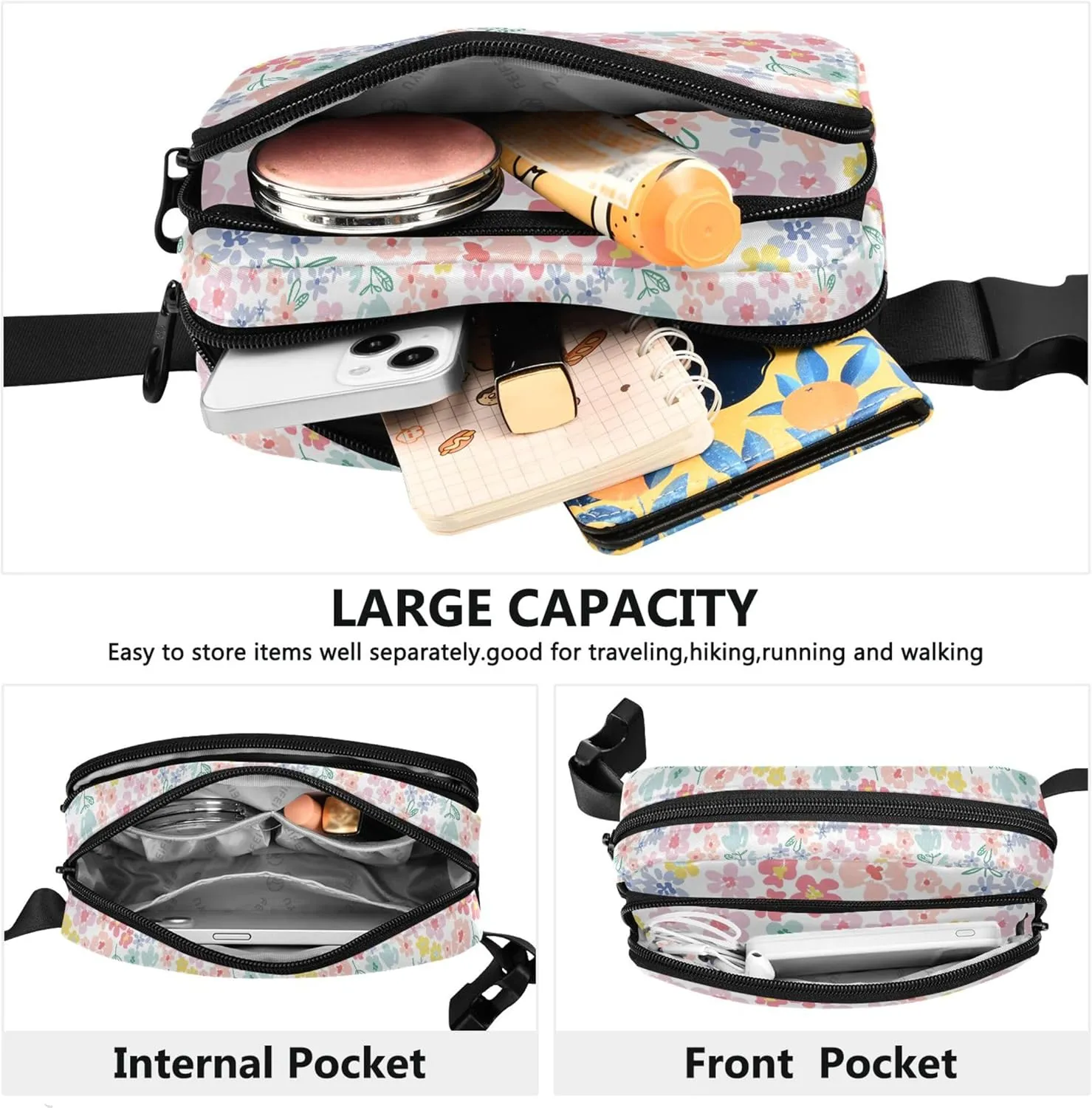 Colorful Floral Spring Daisy Fanny Packs Women Waterproof Belt Bag Hip Pouch Cute Waist Purse for Women