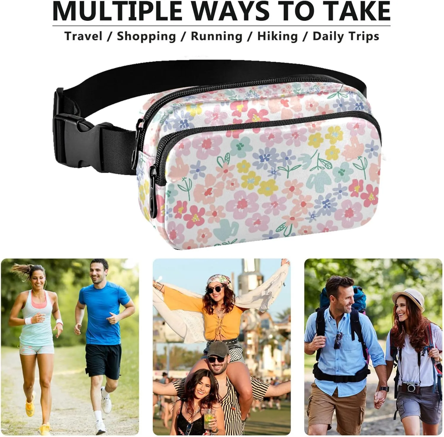 Colorful Floral Spring Daisy Fanny Packs Women Waterproof Belt Bag Hip Pouch Cute Waist Purse for Women
