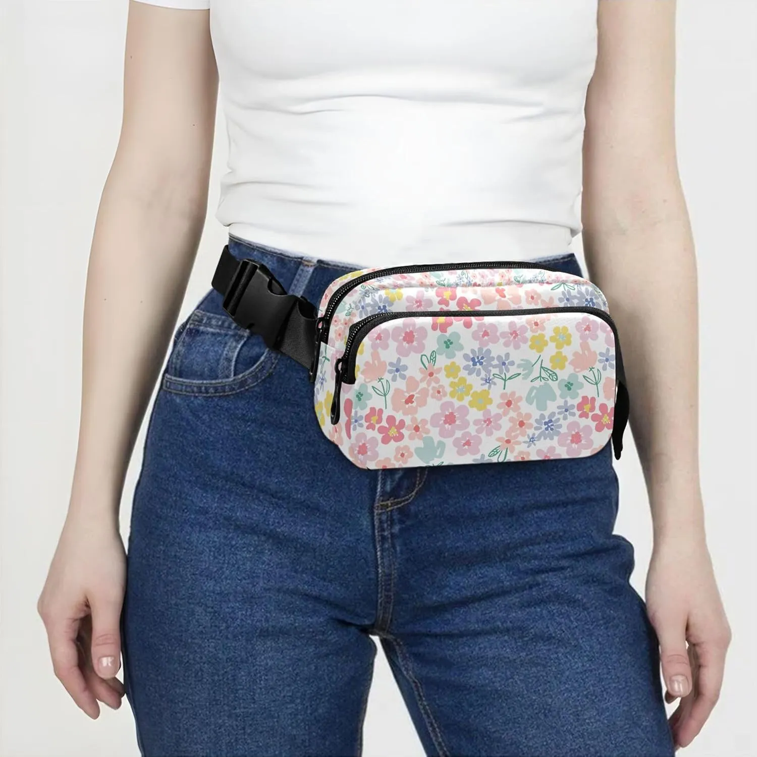Colorful Floral Spring Daisy Fanny Packs Women Waterproof Belt Bag Hip Pouch Cute Waist Purse for Women