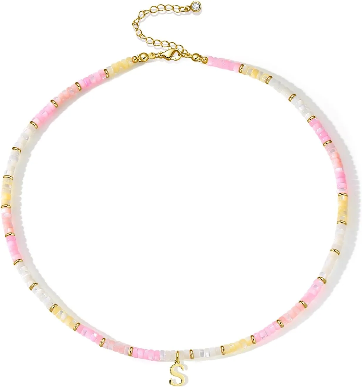 Colorful Shell Initial Necklaces for Women Dainty Natural Shell Necklaces Cute Choker Necklace Puka Shell Beaded Necklace Handmade Jewelry Gifts for Her