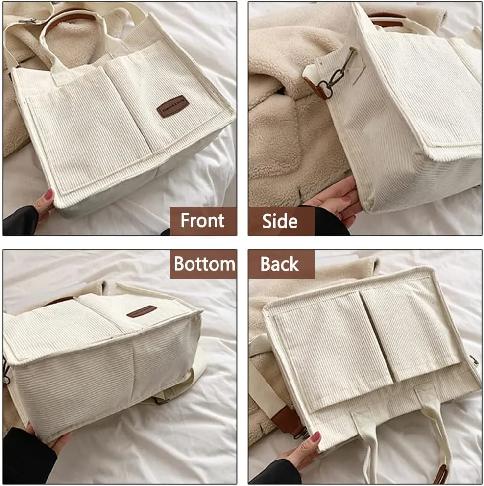 Corduroy Tote Bag for Women Crossbody Canvas Purses Handbags Shoulder Bags Satchel Bag for Teen Girls