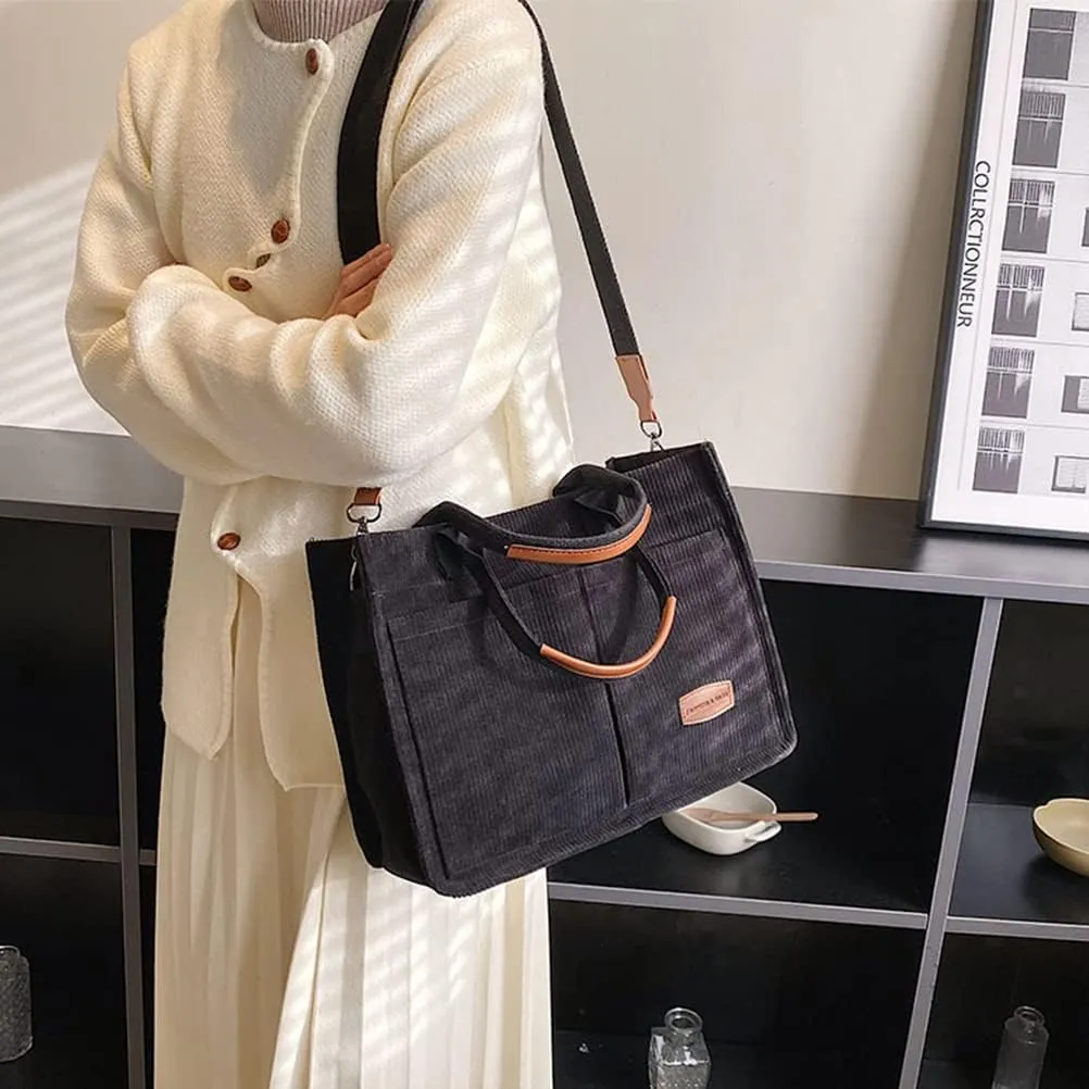 Corduroy Tote Bag for Women Crossbody Canvas Purses Handbags Shoulder Bags Satchel Bag for Teen Girls
