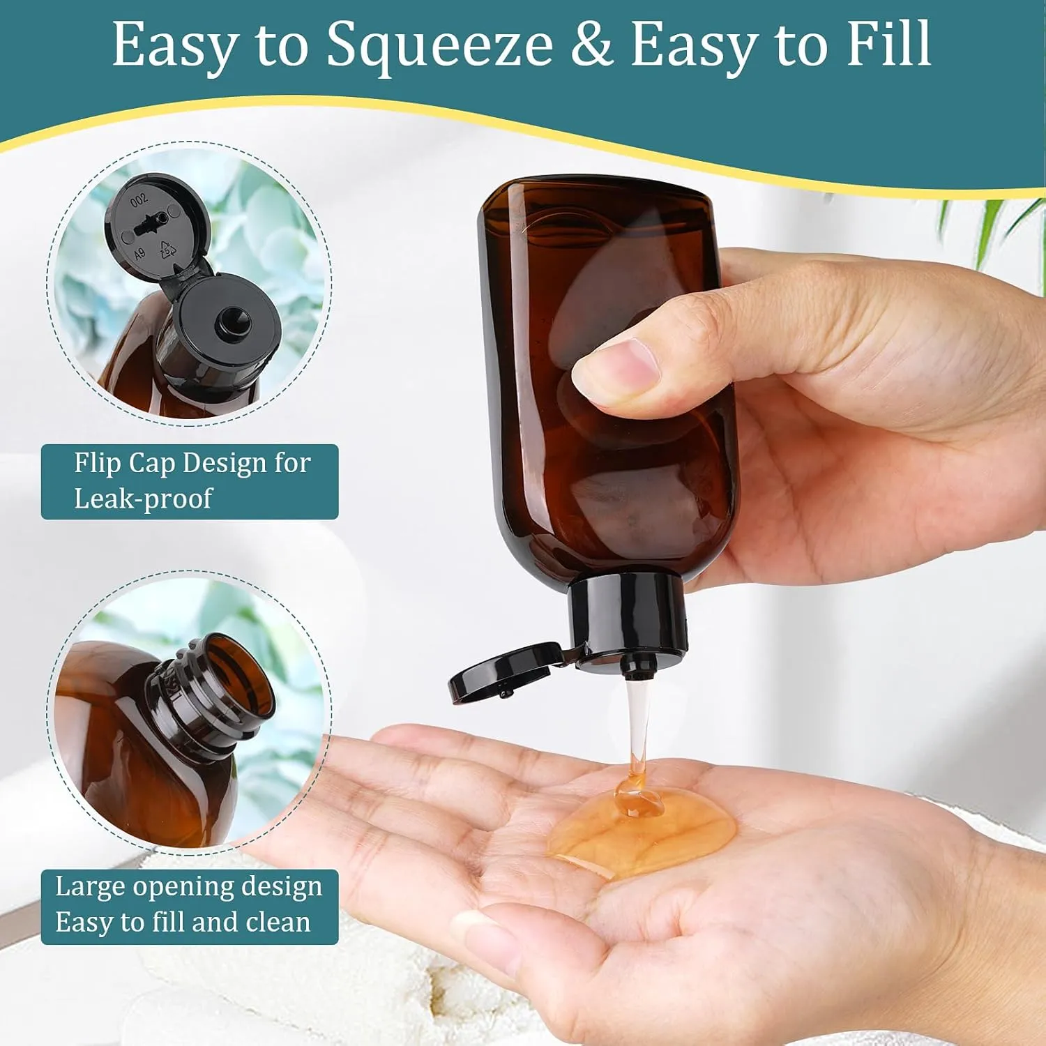 Cosywell Travel Shampoo Bottles 4pcs 3.4oz TSA Approved Travel Size Bottles for Toiletries Leak Proof Empty Lotion Containers with Flip Cap Small Plastic Squeeze Bottles, Amber