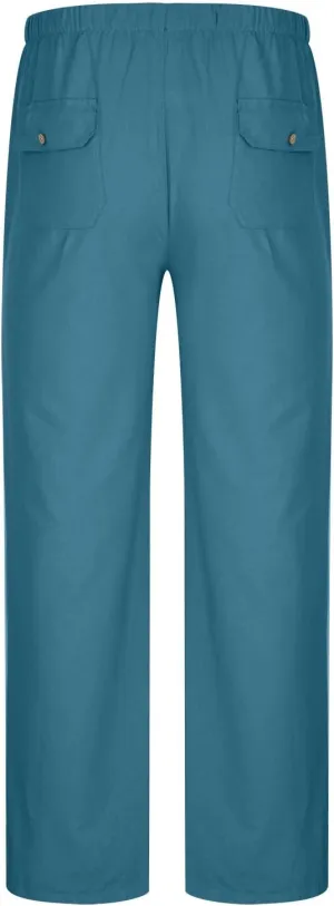 Cotton Linen Men's Drawstring Pants Relaxed Fit Elastic Waist Breathable Soft Straight Casual Lounge Travel Easy Care
