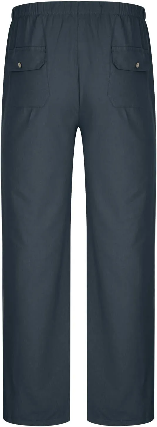 Cotton Linen Men's Drawstring Pants Relaxed Fit Elastic Waist Breathable Soft Straight Casual Lounge Travel Easy Care