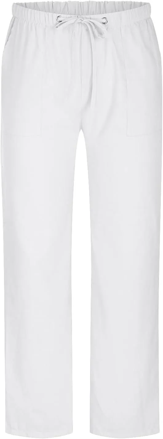 Cotton Linen Men's Drawstring Pants Relaxed Fit Elastic Waist Breathable Soft Straight Casual Lounge Travel Easy Care