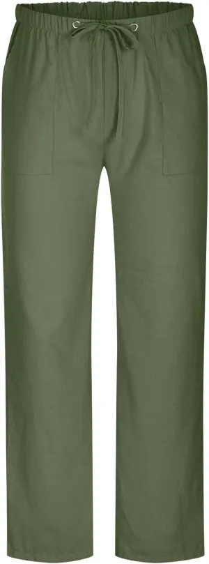 Cotton Linen Men's Drawstring Pants Relaxed Fit Elastic Waist Breathable Soft Straight Casual Lounge Travel Easy Care