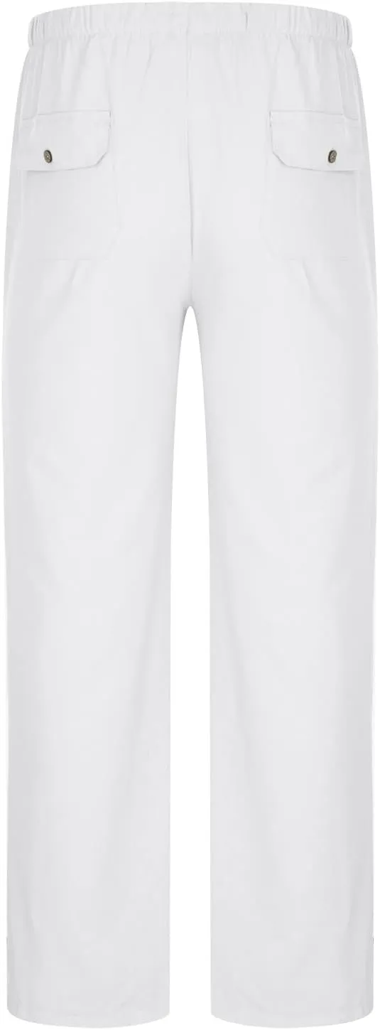 Cotton Linen Men's Drawstring Pants Relaxed Fit Elastic Waist Breathable Soft Straight Casual Lounge Travel Easy Care