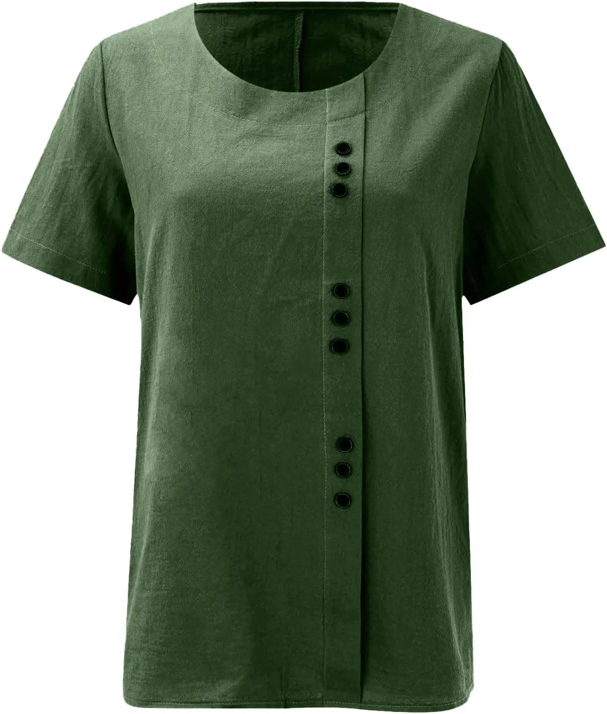 Cotton Linen Tops for Women 2025 Summer Dressy Casual Plus Size Shirt Trendy Short Sleeve Crewneck Tunic Blouses