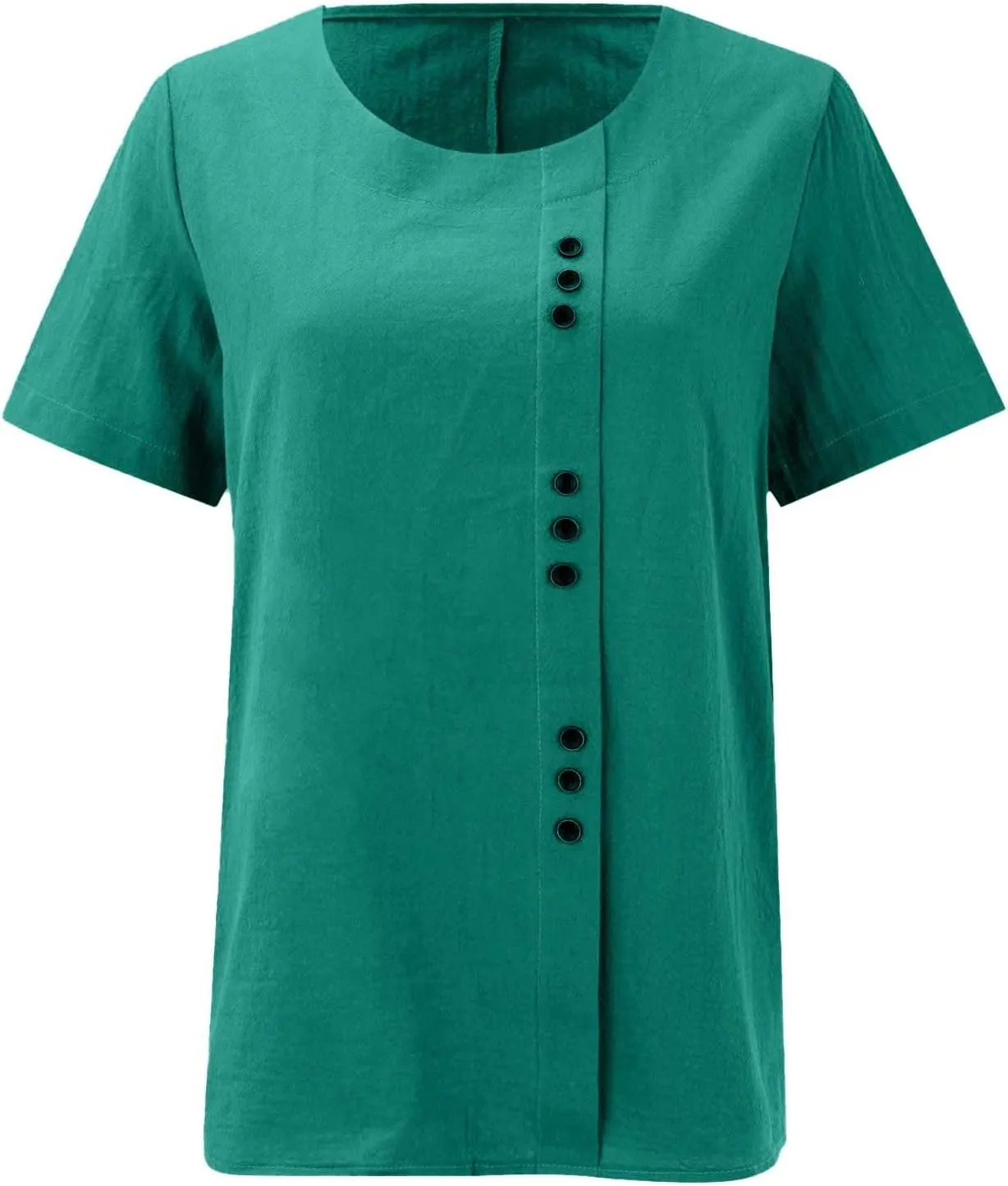 Cotton Linen Tops for Women 2025 Summer Dressy Casual Plus Size Shirt Trendy Short Sleeve Crewneck Tunic Blouses