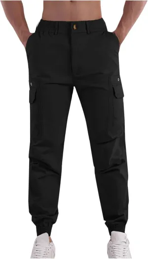 Cotton Men's Tapered Jogger Pants Cargo Workout Trousers Slim Fit Running Outdoor Sweatpants with Zipper Pockets