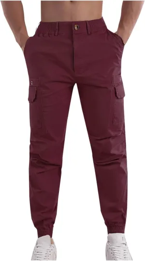 Cotton Men's Tapered Jogger Pants Cargo Workout Trousers Slim Fit Running Outdoor Sweatpants with Zipper Pockets