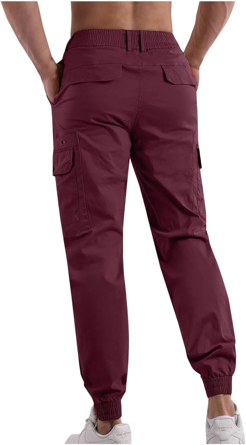 Cotton Men's Tapered Jogger Pants Cargo Workout Trousers Slim Fit Running Outdoor Sweatpants with Zipper Pockets