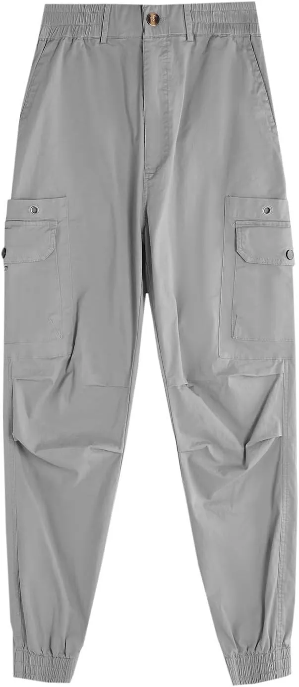 Cotton Men's Tapered Jogger Pants Cargo Workout Trousers Slim Fit Running Outdoor Sweatpants with Zipper Pockets