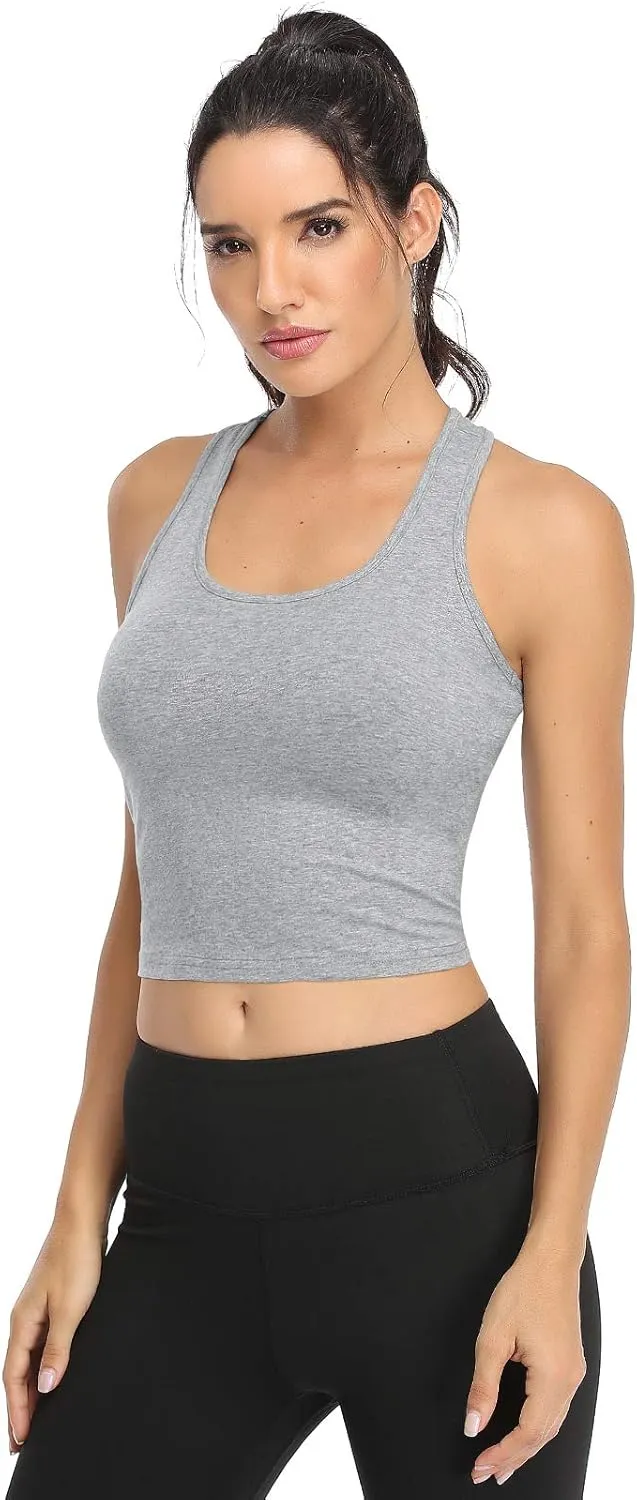 Cotton Workout Crop Tank Top for Women Racerback Yoga Tank Tops Athletic Sports Shirts Exercise Undershirts 4 Pack