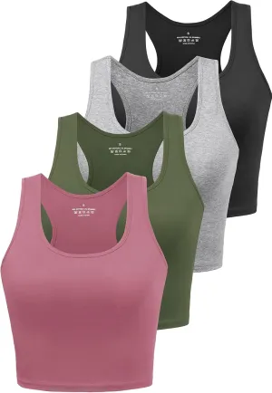 Cotton Workout Crop Tank Top for Women Racerback Yoga Tank Tops Athletic Sports Shirts Exercise Undershirts 4 Pack