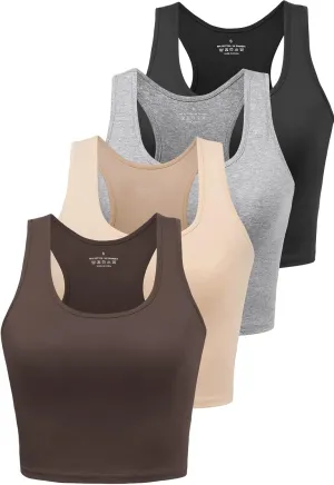 Cotton Workout Crop Tank Top for Women Racerback Yoga Tank Tops Athletic Sports Shirts Exercise Undershirts 4 Pack