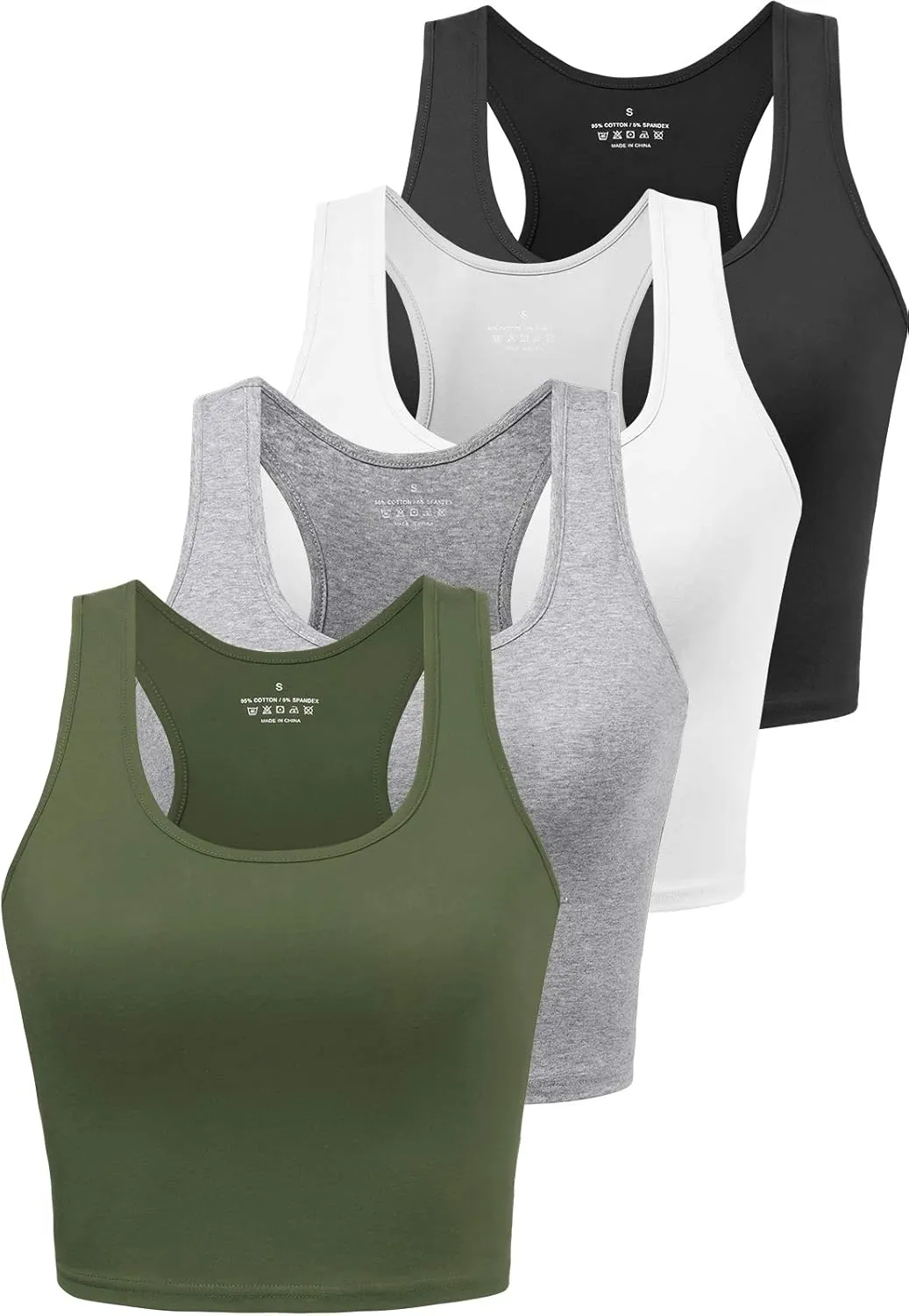 Cotton Workout Crop Tank Top for Women Racerback Yoga Tank Tops Athletic Sports Shirts Exercise Undershirts 4 Pack