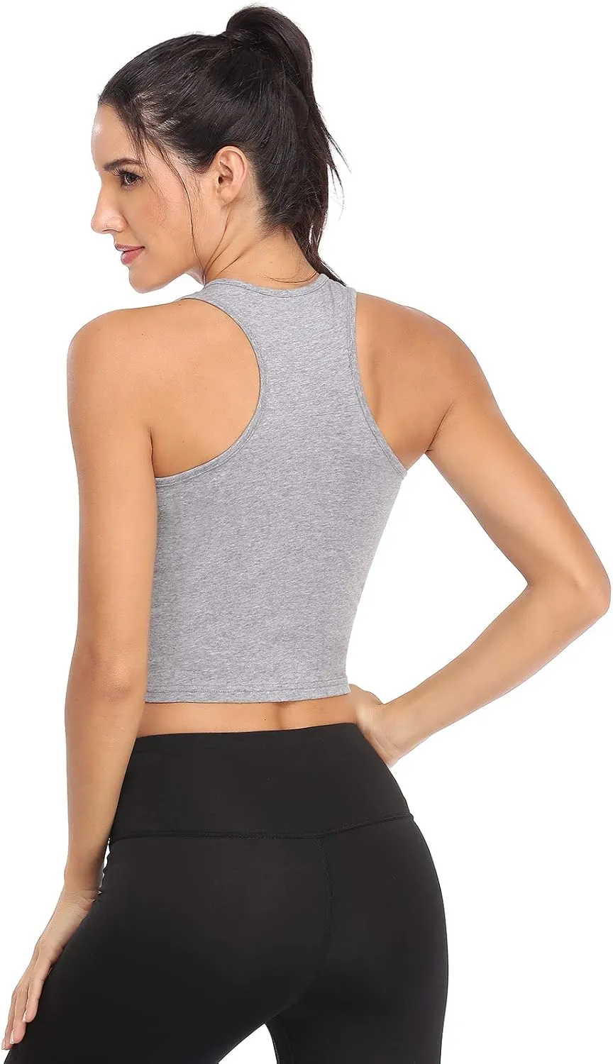 Cotton Workout Crop Tank Top for Women Racerback Yoga Tank Tops Athletic Sports Shirts Exercise Undershirts 4 Pack