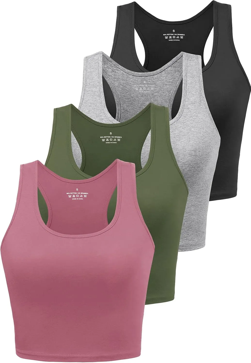 Cotton Workout Crop Tank Top for Women Racerback Yoga Tank Tops Athletic Sports Shirts Exercise Undershirts 4 Pack