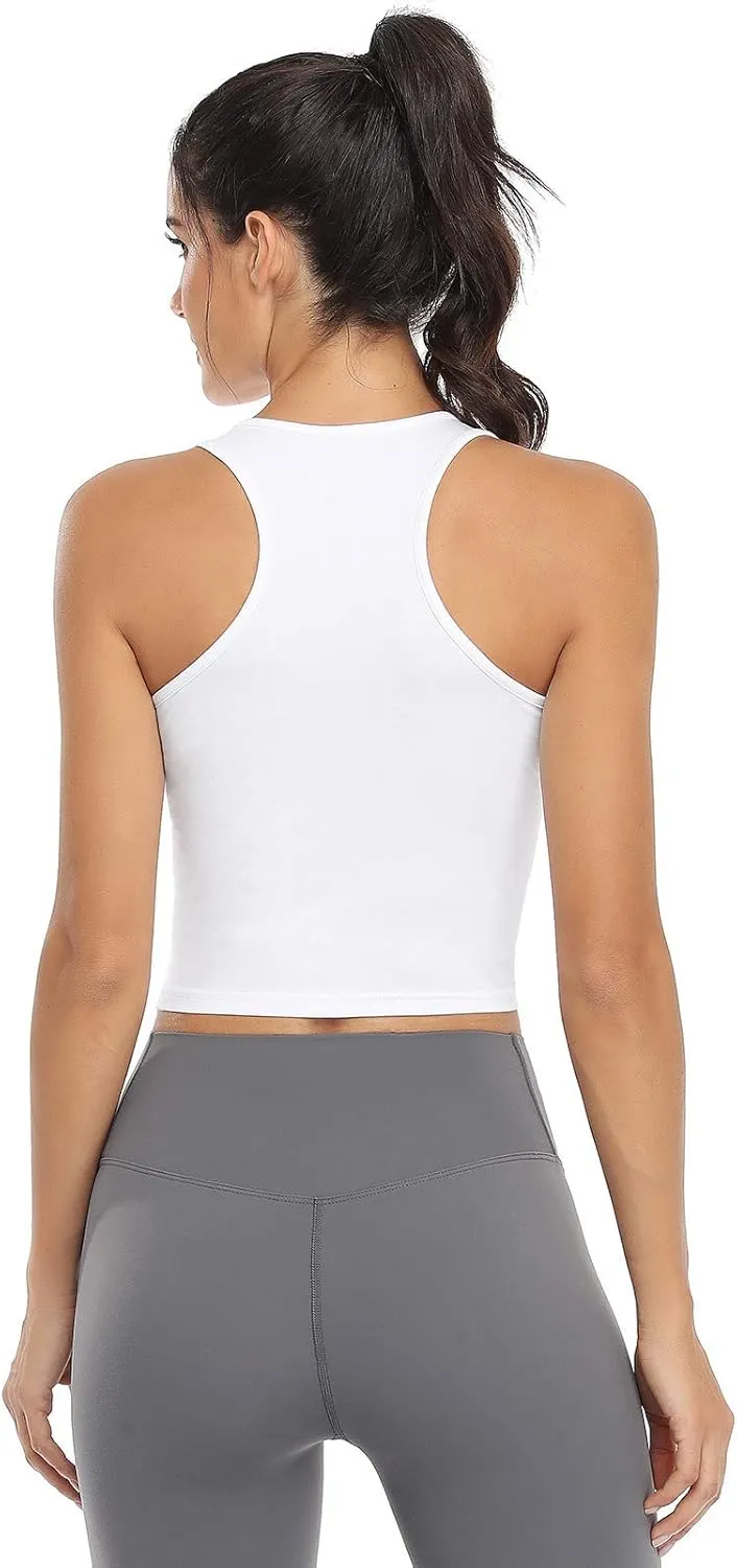 Cotton Workout Crop Tank Top for Women Racerback Yoga Tank Tops Athletic Sports Shirts Exercise Undershirts 4 Pack