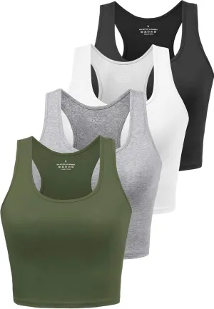 Cotton Workout Crop Tank Top for Women Racerback Yoga Tank Tops Athletic Sports Shirts Exercise Undershirts 4 Pack