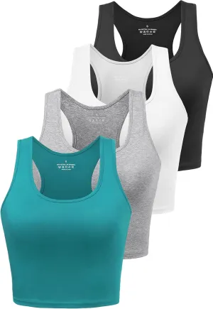 Cotton Workout Crop Tank Top for Women Racerback Yoga Tank Tops Athletic Sports Shirts Exercise Undershirts 4 Pack