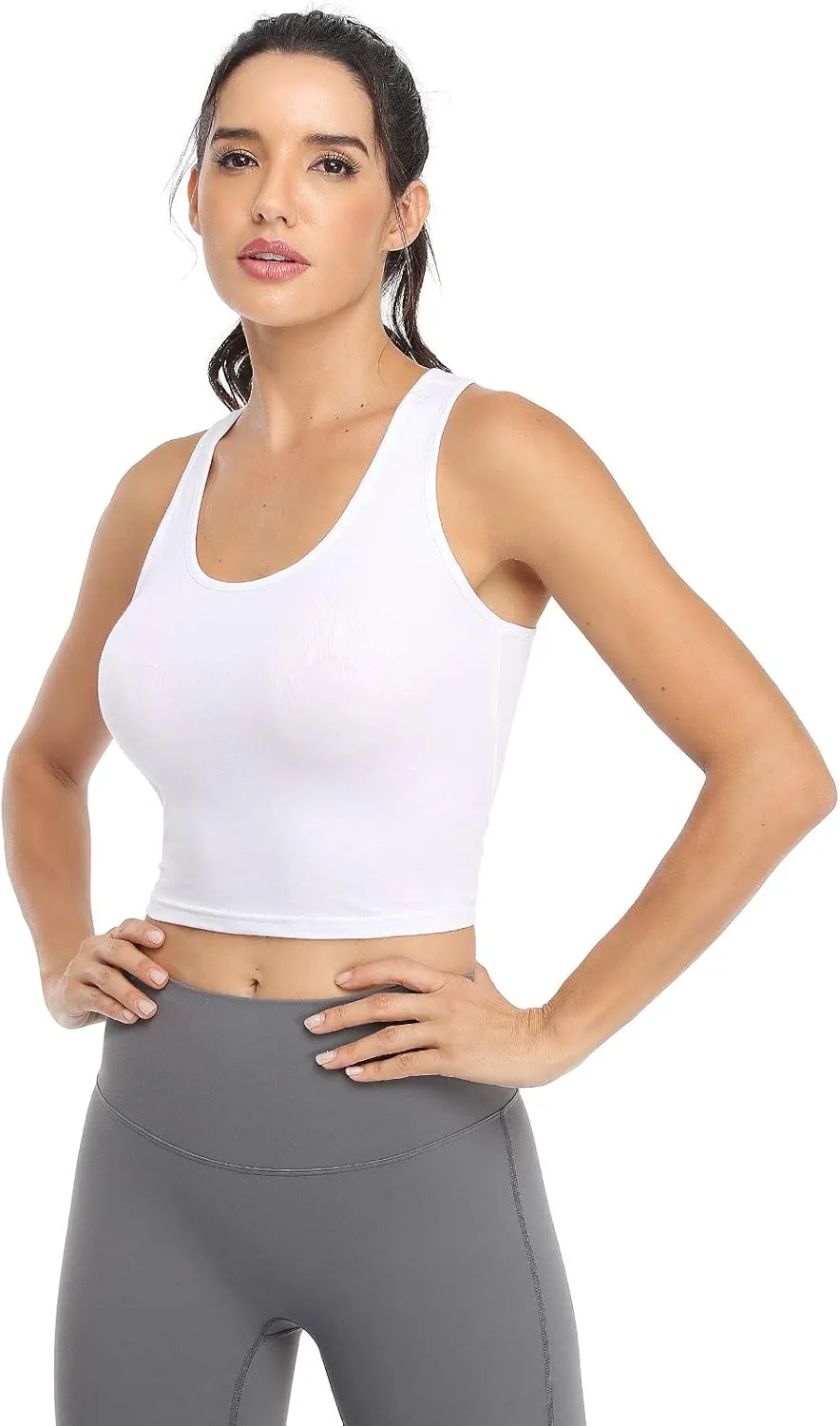 Cotton Workout Crop Tank Top for Women Racerback Yoga Tank Tops Athletic Sports Shirts Exercise Undershirts 4 Pack