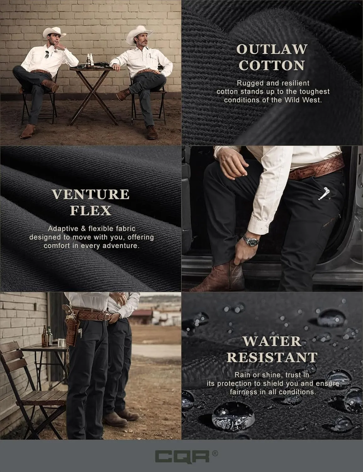 CQR Men's Motion Utility Casual Pants, Regular Fit Lightweight Work Pants, Water Resistant Outdoor Stretch Pants with Pockets
