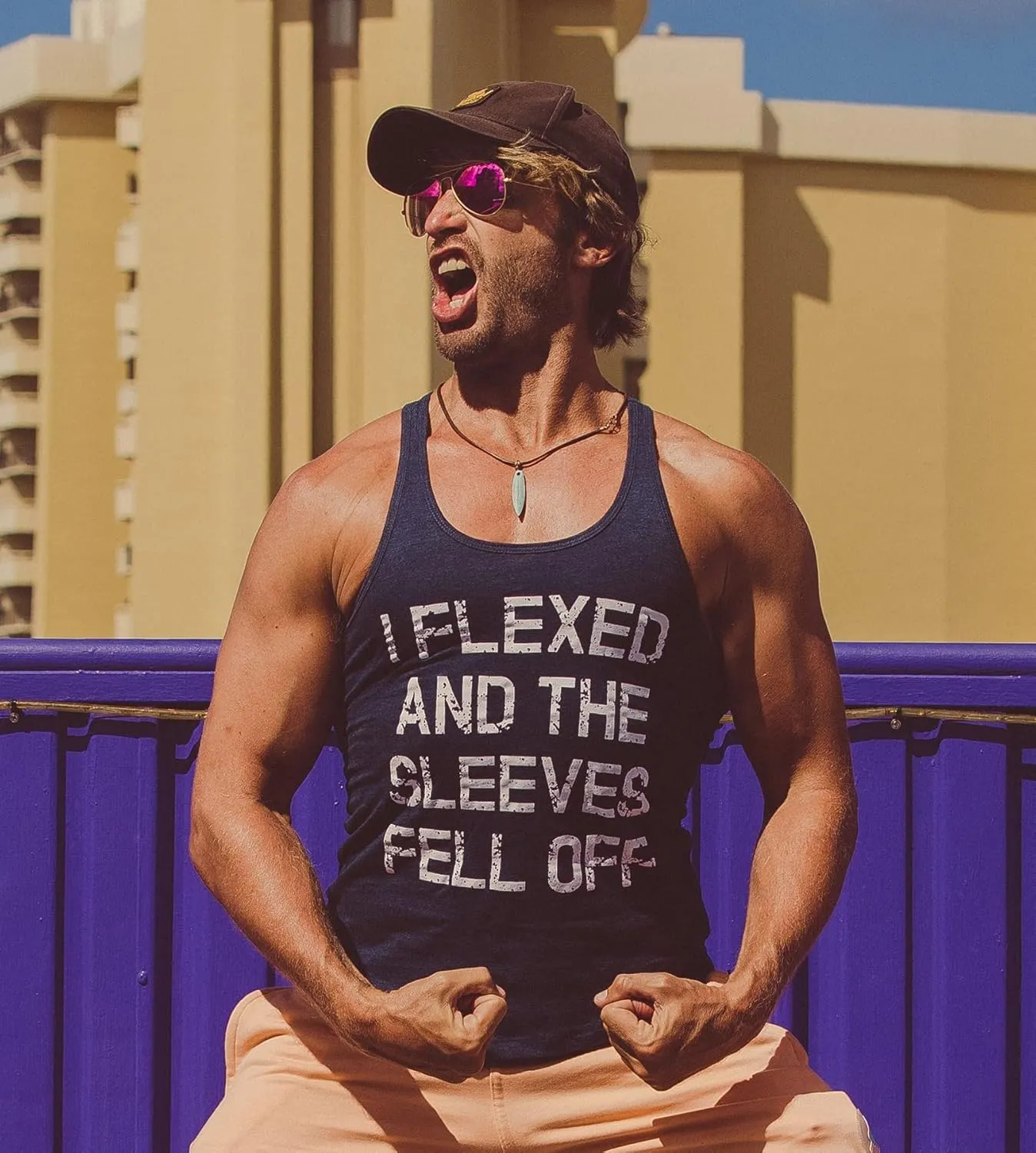 Crazy Dog Mens I Flexed and The Sleeves Fell Off Tank Top Funny Gym Workout Tee