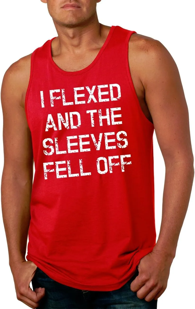 Crazy Dog Mens I Flexed and The Sleeves Fell Off Tank Top Funny Gym Workout Tee