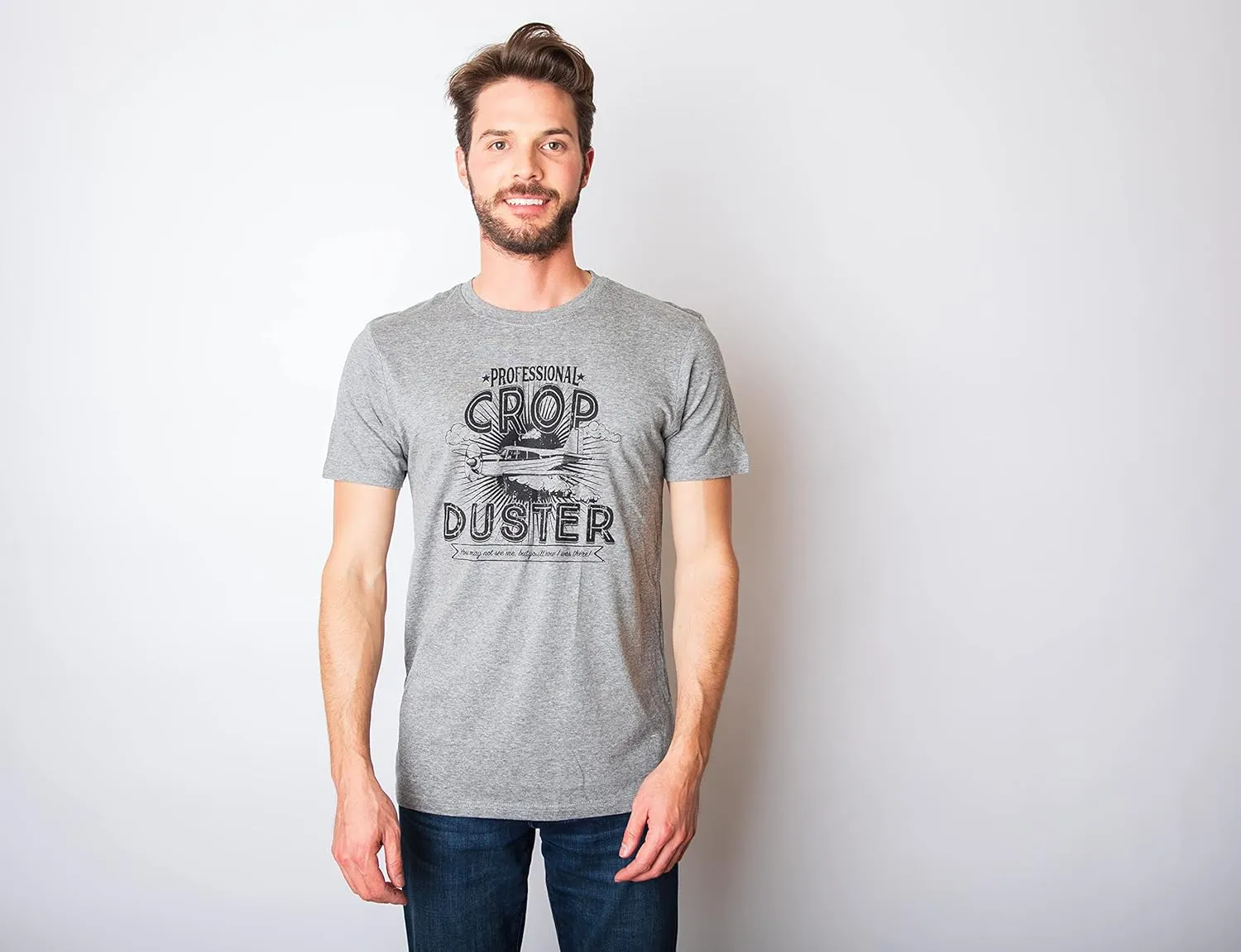 Crazy Dog Mens T Shirt Professional Crop Duster Funny Fart Shirt for Men