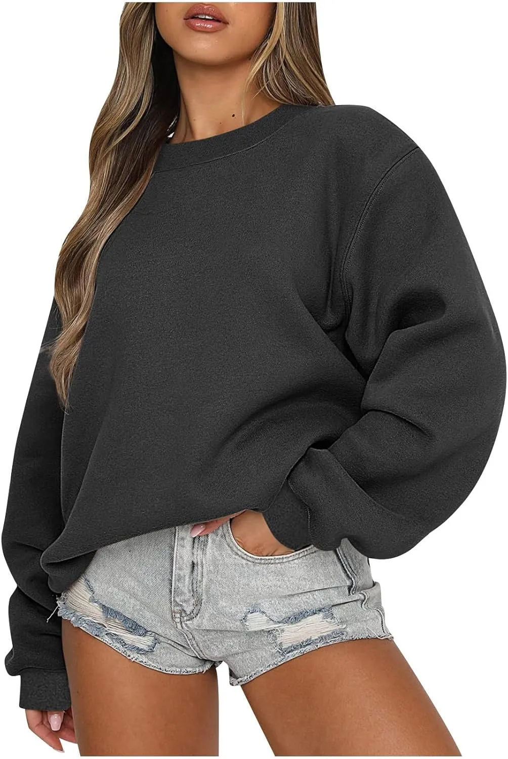 Crewneck Sweatshirts Women Long Sleeve Fleece Pullover Tops Fall Fashion Casual Loose Fit Sweater Cute Hoodies