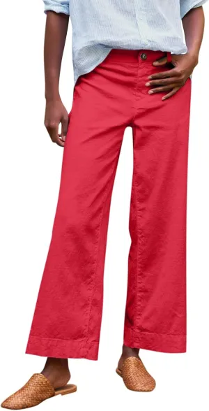 Cropped Linen Pants Women Elastic Waist Teacher Pants Lightweight Summer Comfy Capri Work Pants Loose Ankle Pants