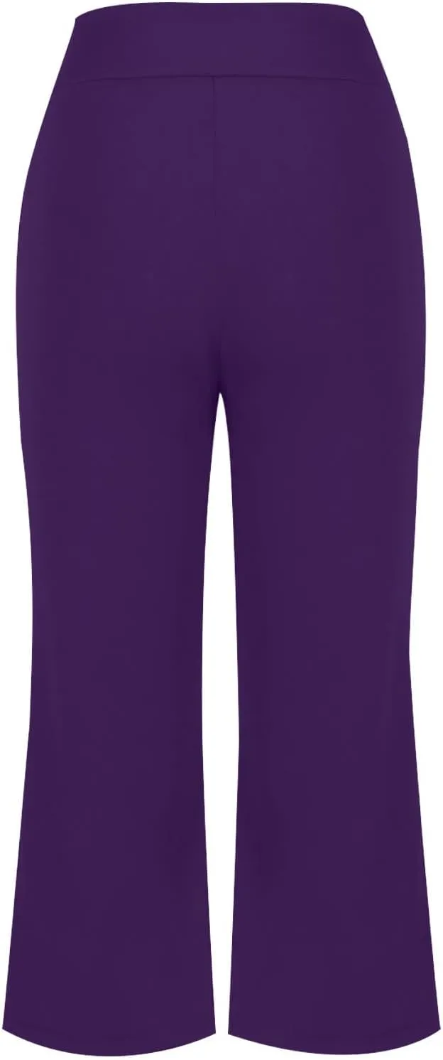 Cropped Trousers for Women Fashion Bell Bottom Pants High Elastic Waist Pants Comfy Pants Travel Pants with Pocket