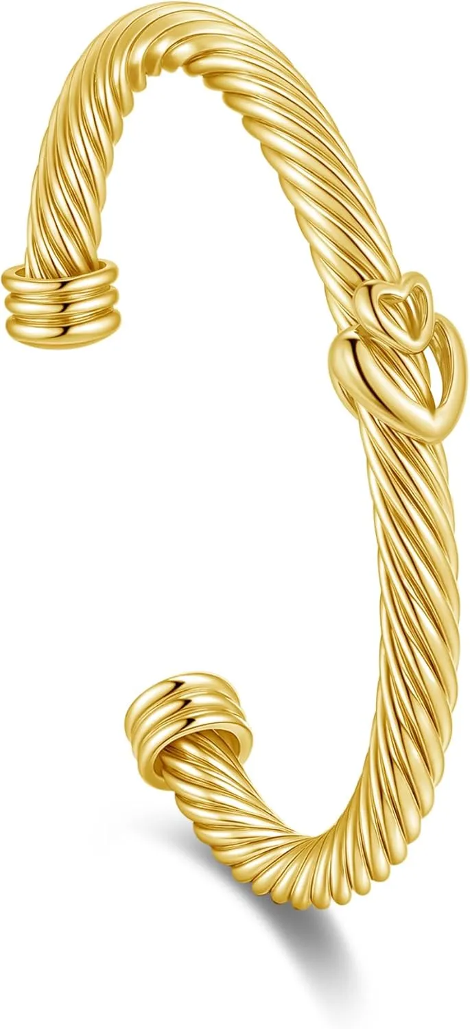 Cuff Bracelets for Women - Gold Cable Bracelets Gold Hook - Heart Bangle Designer Dupes Bracelet Jewelry Gift