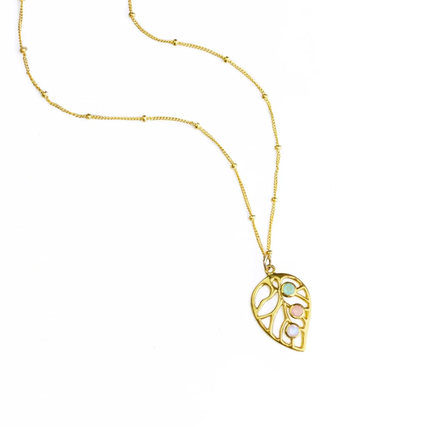 Custom Leaf Pendant Birthstone Necklace, Gold Sterling Silver Personalize Birthstone Jewelry Couples Necklace Plant Lovers Gift[3mmLeaf]