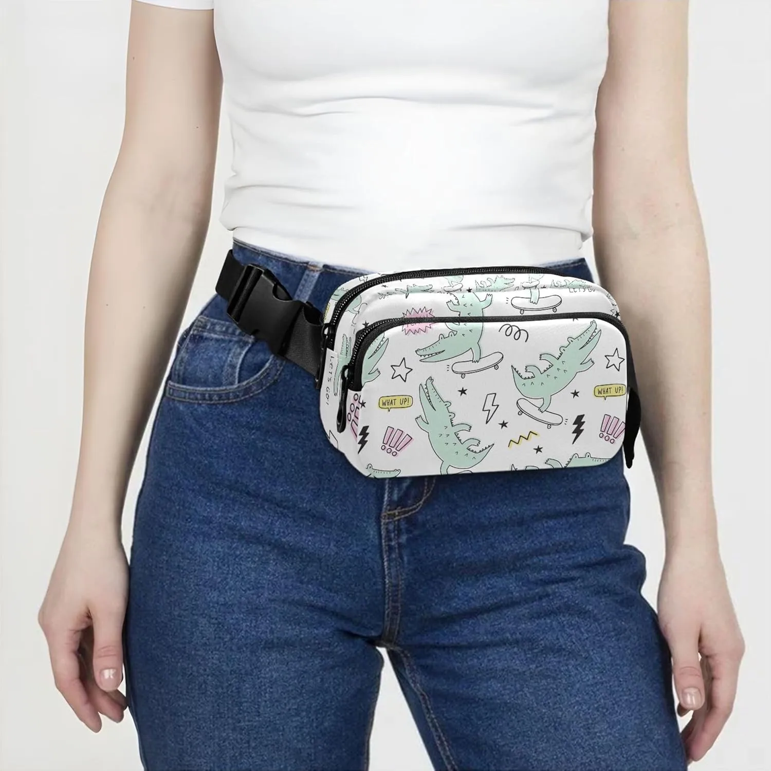 Customized Cartoon Crocodile Funny Waterproof Fanny Packs for Women Hip Pack Belt Pouch Fashion Crossbody Waist Purse