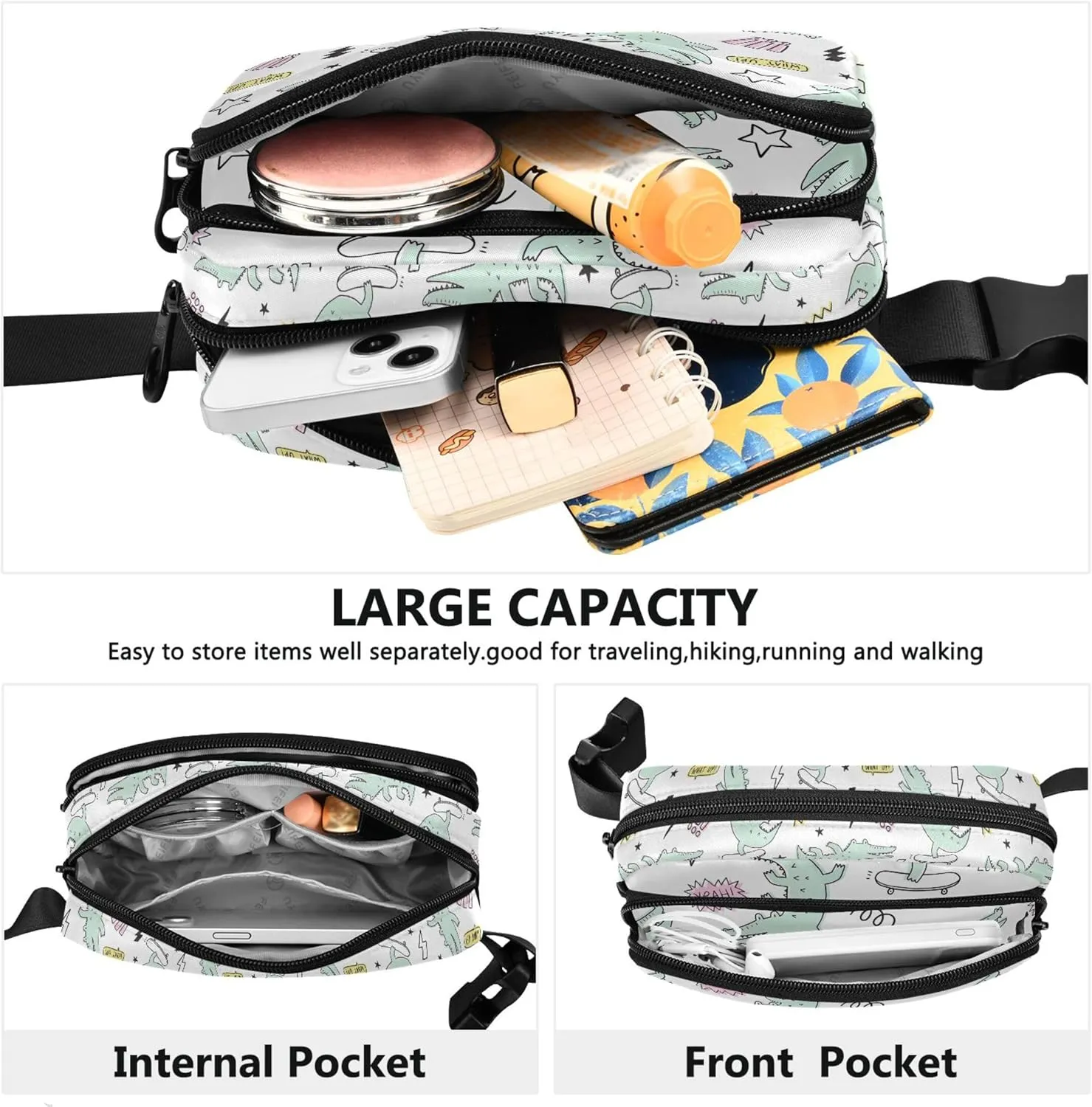 Customized Cartoon Crocodile Funny Waterproof Fanny Packs for Women Hip Pack Belt Pouch Fashion Crossbody Waist Purse