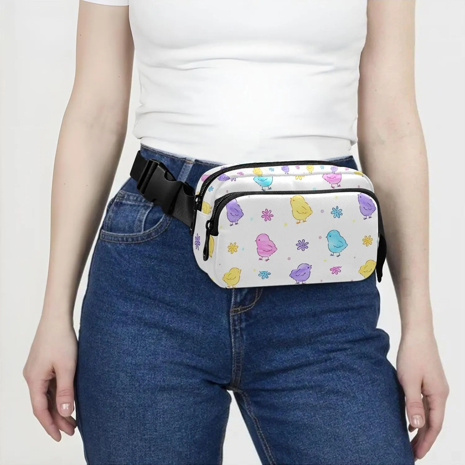 Customized Cute Easter Chickens Colorful Fanny Pack for Women Waterproof Anti Theft Belt Bag Cute Crossbody Waist Purse