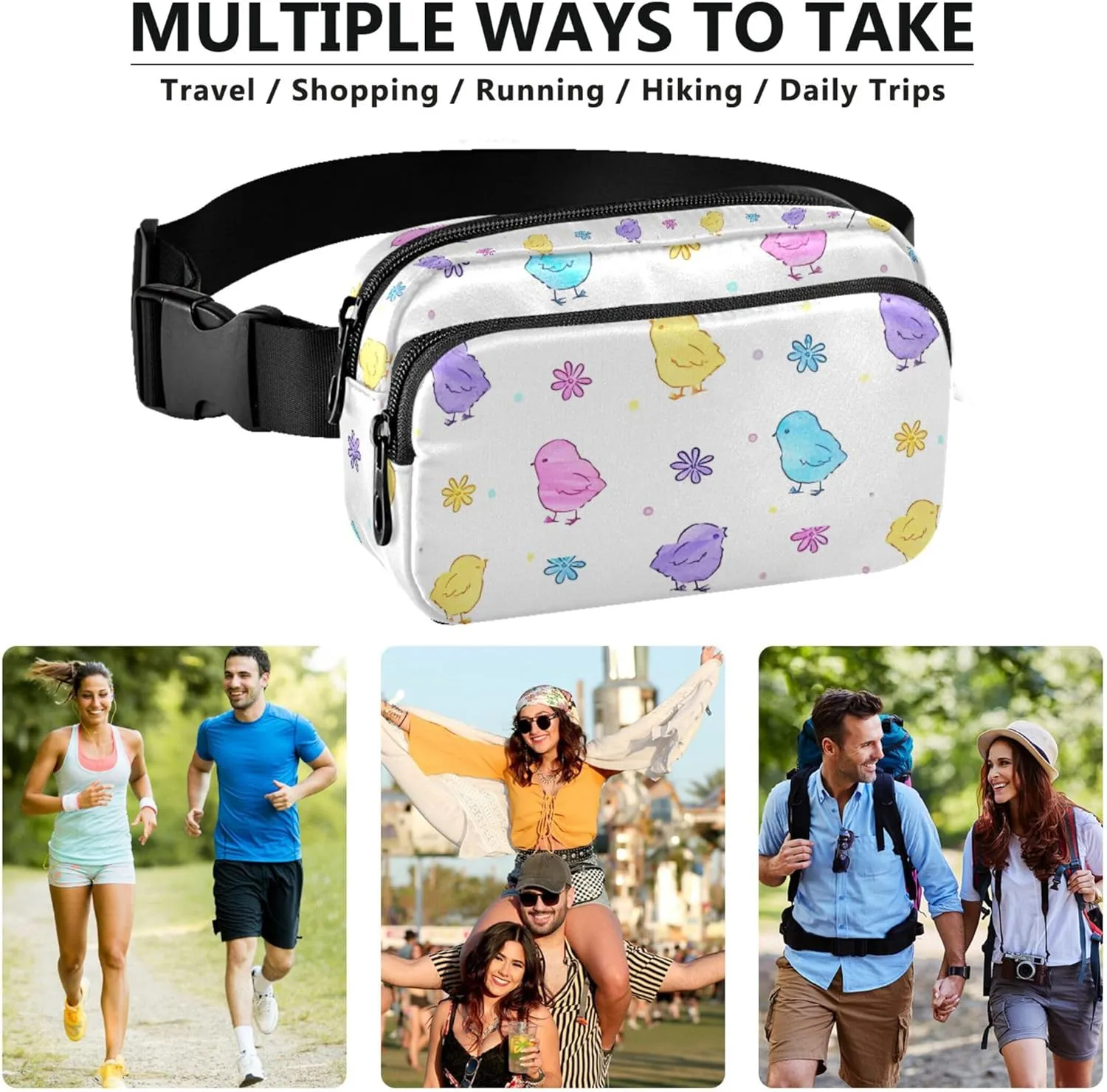 Customized Cute Easter Chickens Colorful Fanny Pack for Women Waterproof Anti Theft Belt Bag Cute Crossbody Waist Purse