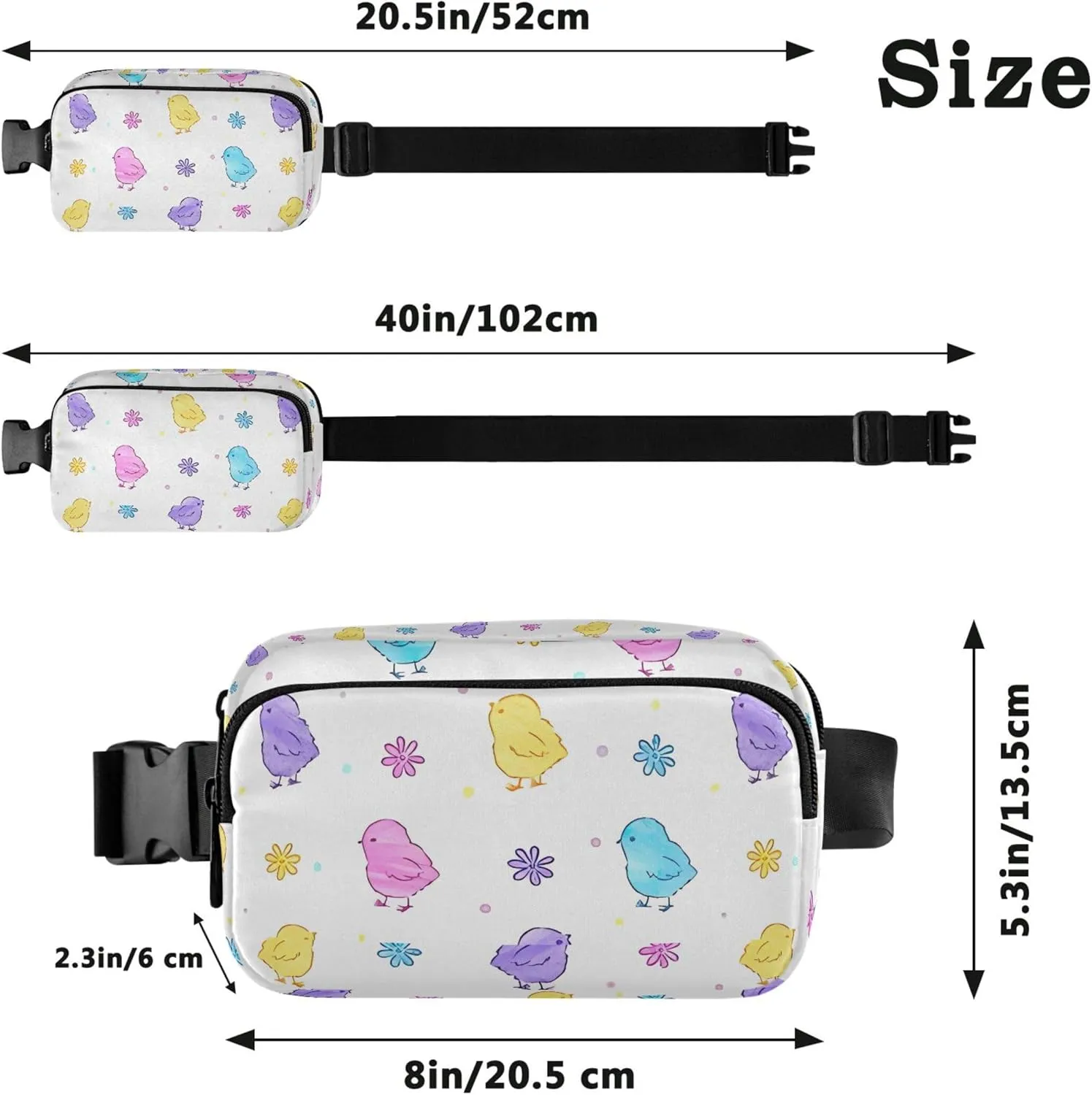 Customized Cute Easter Chickens Colorful Fanny Pack for Women Waterproof Anti Theft Belt Bag Cute Crossbody Waist Purse