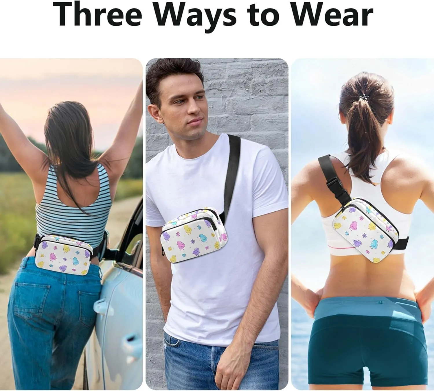 Customized Cute Easter Chickens Colorful Fanny Pack for Women Waterproof Anti Theft Belt Bag Cute Crossbody Waist Purse