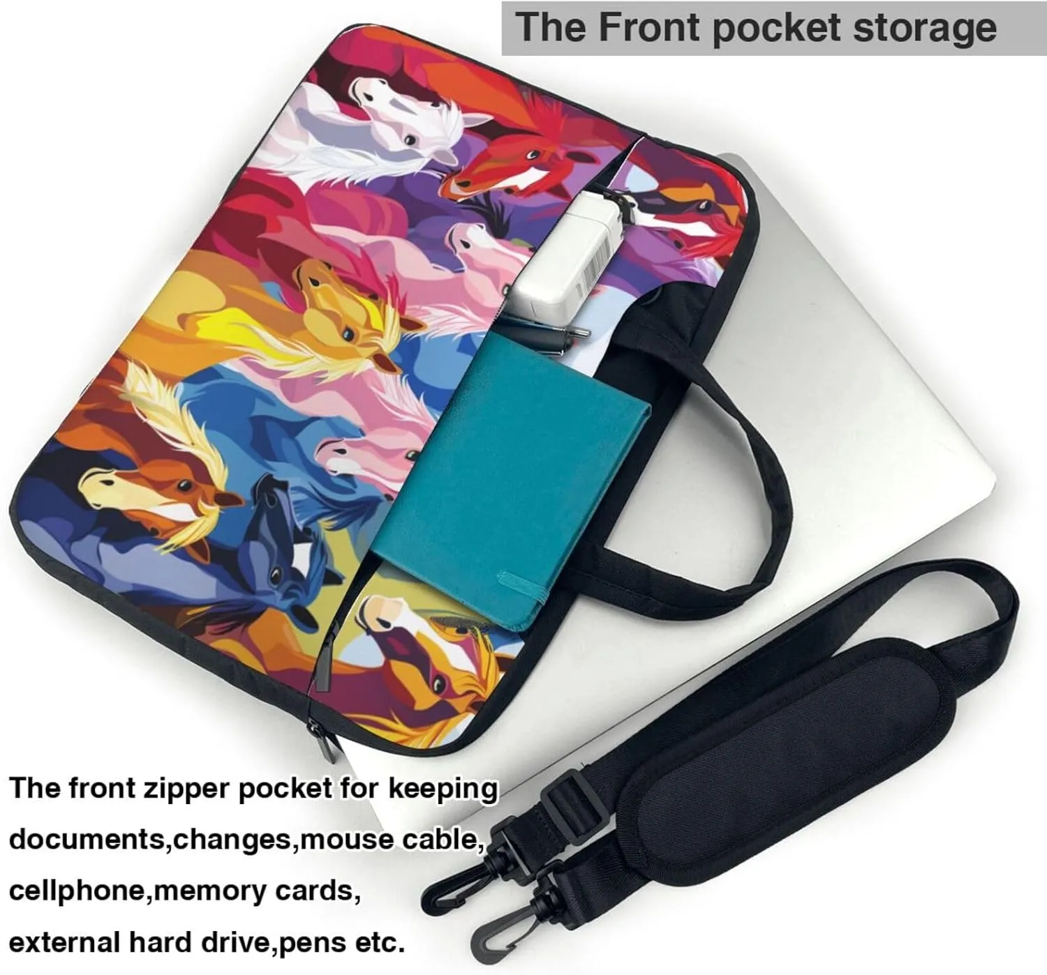 Cute Cartoon Horses Laptop Carrying Case Travel Business Computer Bag Work Bag for Men Women