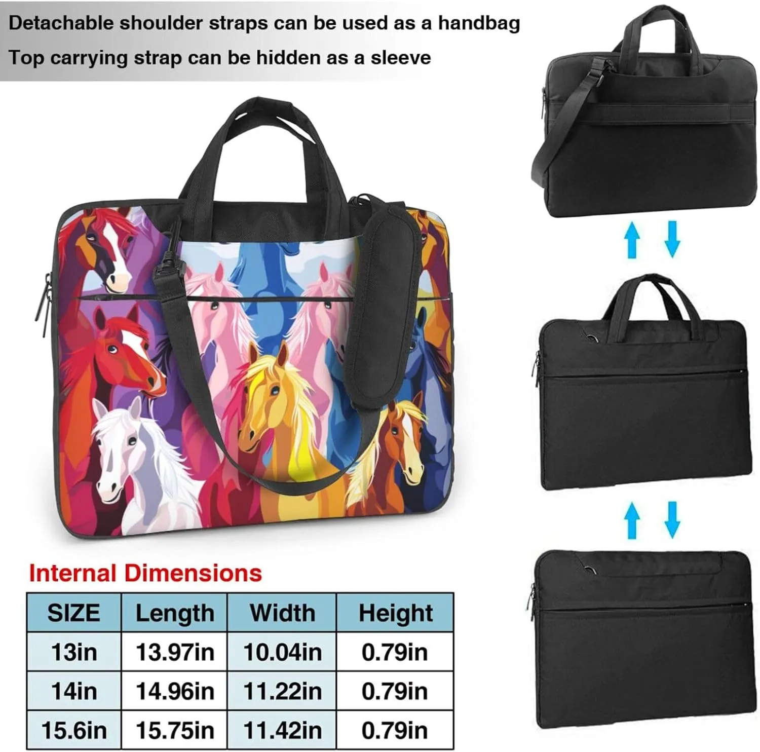 Cute Cartoon Horses Laptop Carrying Case Travel Business Computer Bag Work Bag for Men Women