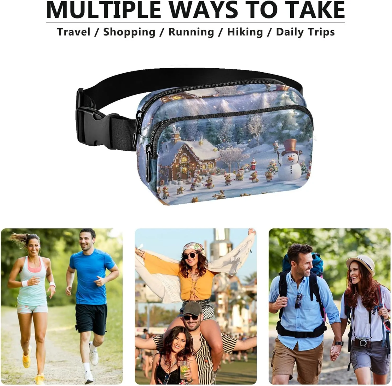 Cute Cartoon Winter Wonderland Waterproof Fanny Pack for Women Hip Pack Belt Bag Cartoon Crossbody Waist Purse