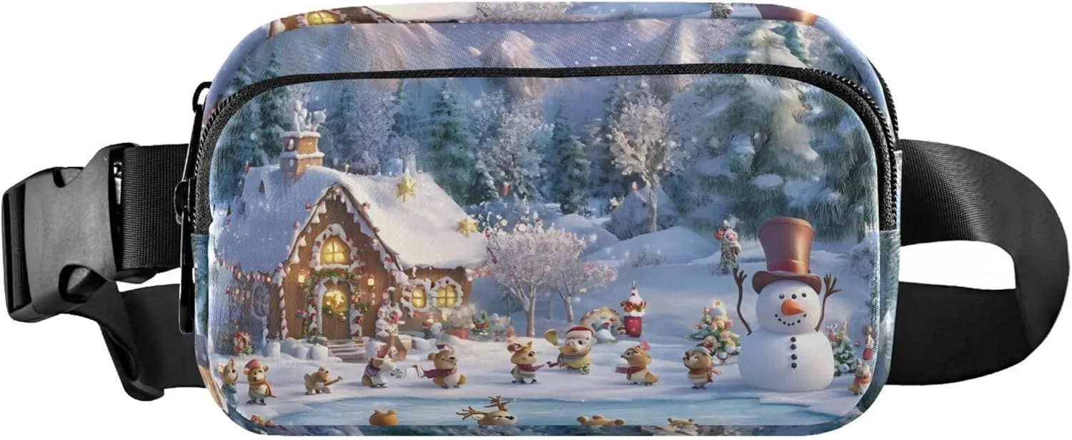 Cute Cartoon Winter Wonderland Waterproof Fanny Pack for Women Hip Pack Belt Bag Cartoon Crossbody Waist Purse