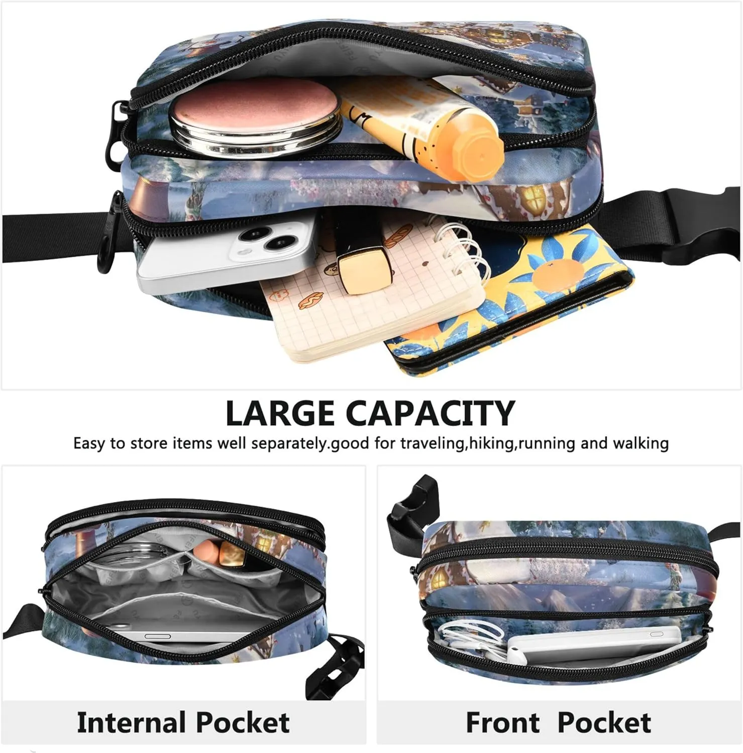 Cute Cartoon Winter Wonderland Waterproof Fanny Pack for Women Hip Pack Belt Bag Cartoon Crossbody Waist Purse