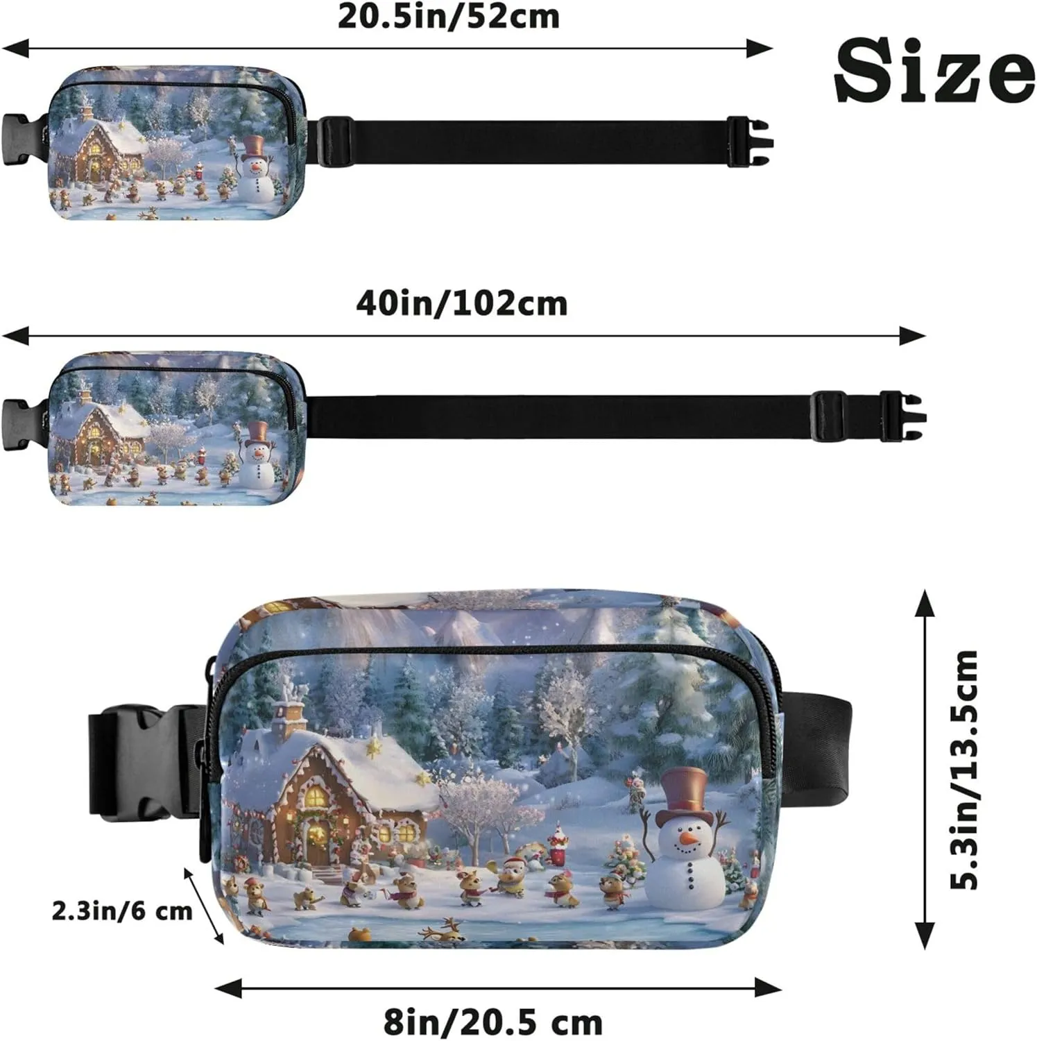 Cute Cartoon Winter Wonderland Waterproof Fanny Pack for Women Hip Pack Belt Bag Cartoon Crossbody Waist Purse