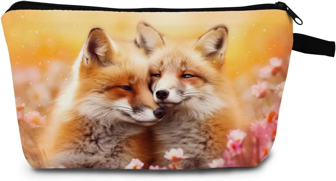 Cute Fox Cosmetic Bag Gift for Women Small Makeup Bag for Purse Cosmetic Bags for Women Zipper Travel Toiletry Pouch Fox Makeup Bags